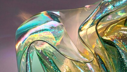 Abstract Green and Teal Glossy Background with Iridescent Texture