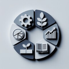 Circular diagram illustrating business growth concepts including industry technology finance education agriculture and data analysis