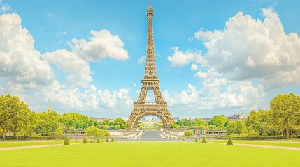 Iconic Eiffel tower Paris architecture landmark. Famous structure, European monument, travel destination. Urban cityscape, tourism attraction, vacation, skyline, beautiful outdoors, panoramic art,