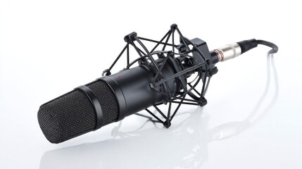 Professional microphone on white background, emphasizing sleek and modern audio equipment.