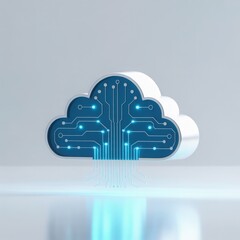 Futuristic 3d cloud computing icon with circuit board design representing digital data storage and connectivity