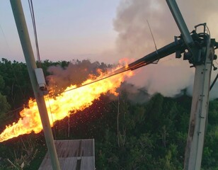 Fiery electrical cable destruction in forest