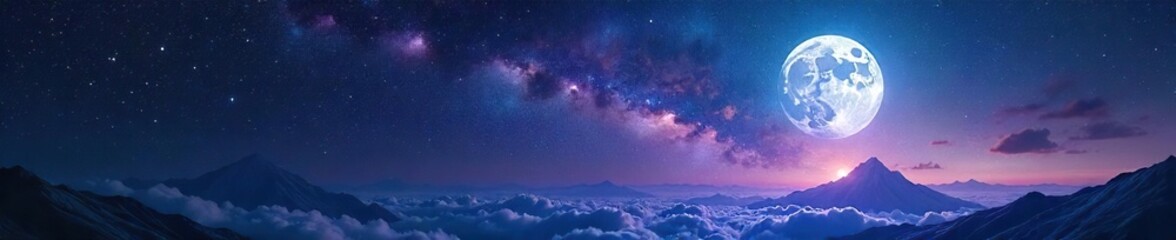 Ethereal moonlight bathes a vast, star-studded expanse of the universe, creating a celestial dreamscape Perfect for fantasy, science fiction, or cosmic-themed projects , mystery, wonder