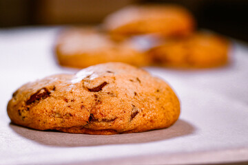 Chocolate chip cookies on table