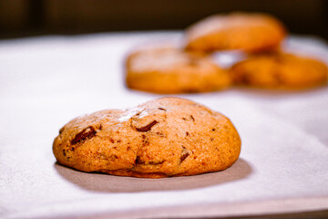 Chocolate chip cookies close up