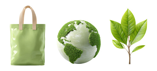 Eco-Friendly Tote Bag, Green Planet, and Leafy Plant Concept