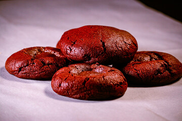 Red velvet cookies close up