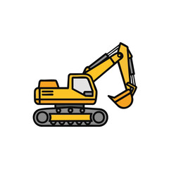 Naklejka premium A vibrant yellow excavator, a robust piece of heavy construction machinery, is clearly illustrated, representing earthmoving, building, and industrial work.