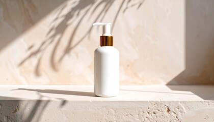 White Foam Pump Bottle Mockup on Beige Ledge