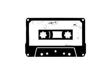 Obraz premium Vector Black and white cassette tape with detailed spools.