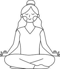 Illustration of Woman Doing Yoga in outline, line art
