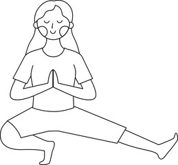Illustration of Woman Doing Yoga in outline, line art
