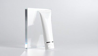 White Gel Tube on Glass Block Minimal Product Mockup