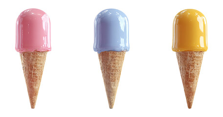 Colorful Ice Cream Cones with Vibrant Scoops and Waffle Cones