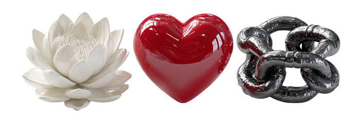 Elegant White Lotus, Red Heart, and Silver Chain Sculpture Arrangement
