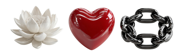 Abstract Composition of White Lotus, Red Heart and Black Chain