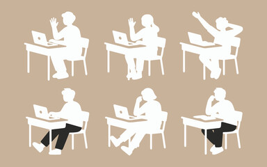 Fototapeta premium Children learning and studying at desks with laptops in a classroom setting