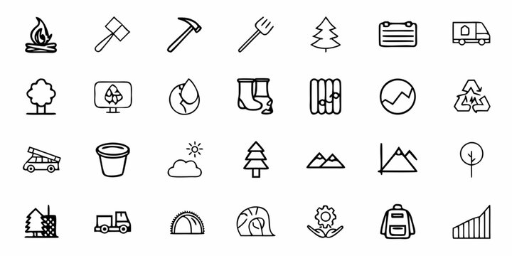 A set of education icons including books calculator and graduation caps in a simple line art style