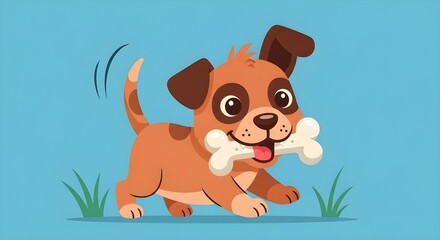 Obraz premium cute cartoon of puppy with bone