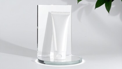 White Ointment Tube on Glass Display with Rim Light