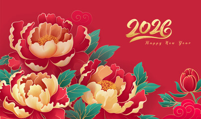 Horizontal New Year celebration illustration rich peony © jm