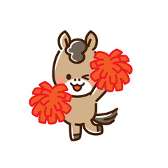 ポンポンを持って笑顔で応援する馬