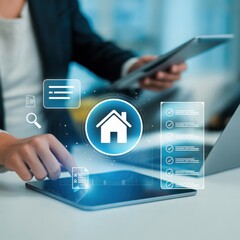 Modern smart home technology people using tablets for home automation and digital device control in a connected living space