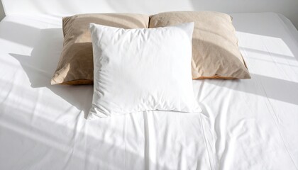 White Pillow on Beige Linen Duvet in Soft Daylight