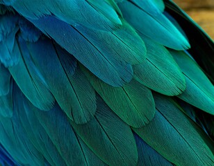 Close-up of vibrant teal and green parrot feathers