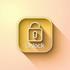 Golden unlock icon featuring a stylized padlock with a keyhole and subtle shadow for security and access concepts