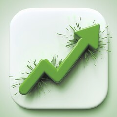 Green growth arrow icon symbolizing upward trend financial success and positive business development on a clean square background