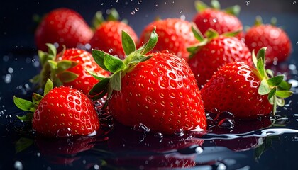 Fresh, juicy strawberries in water splashes