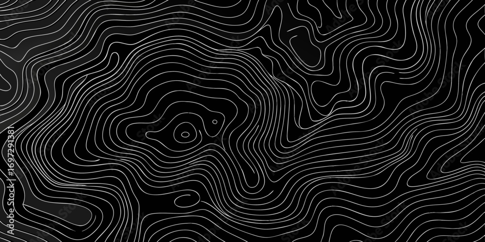 Wall mural Abstract topographic map lines on a dark background representing elevation and terrain