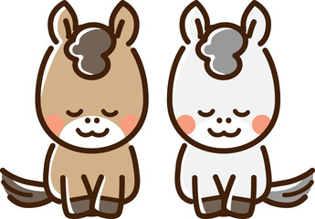 正座でお辞儀をする二頭の馬