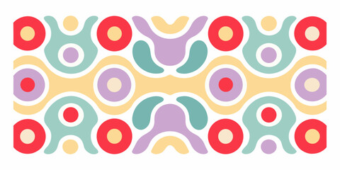 Abstract organic shapes and circles in a repeating pattern with pastel colors and a retro feel