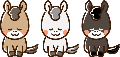 正座でお辞儀をする馬トリオ