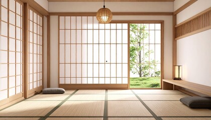 Serene Japanese Minimalist Room Interior Design with Shoji Screens and Natural Light