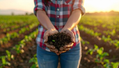 Farmer Hands Holding Soil in Agricultural Field