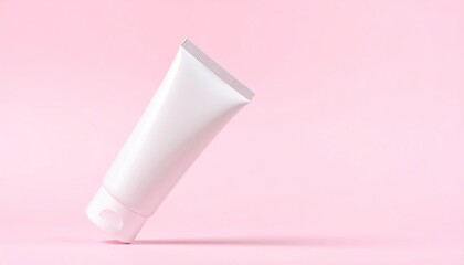 White Squeeze Tube on Pastel Pink Background