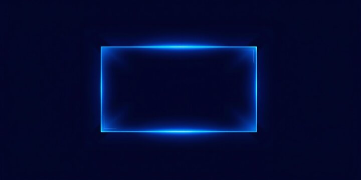 Glowing blue square frame with neon light effect on dark background
