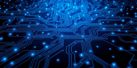 Abstract glowing blue circuit board with intricate pathways and connections