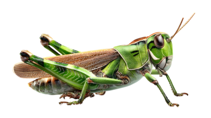 Composition features vibrant grasshopper view isolated on white