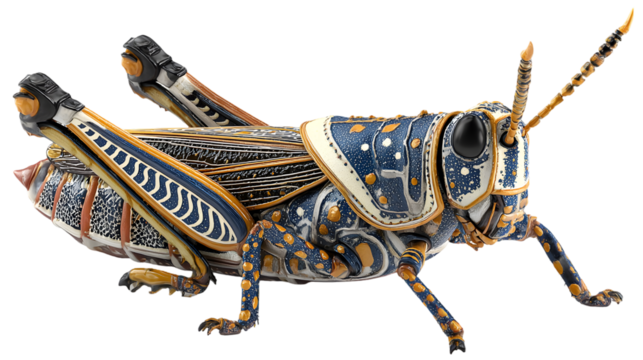 Composition features vibrant grasshopper view isolated on white