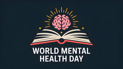 Promote World Mental Health Day with this inviting design featuring an open book and brain icon sparking conversations about wellbeing