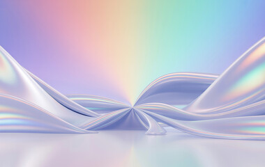 Fototapeta premium Abstract Iridescent Fabric Waves with Rainbow Gradient Background flowing