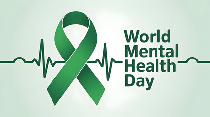 Promote World Mental Health Day with this striking green ribbon and heartbeat graphic, a powerful symbol of awareness and support.