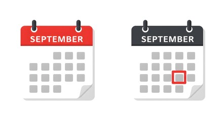 A pair of calendar, representing the month of September, with a focus on date selection. Calendar is illustrated with flat design with date blocks