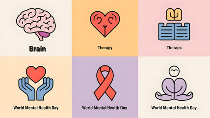 Embrace mental wellness with therapy options and brain health support for World Mental Health Day and beyond with modern, vibrant illustrations