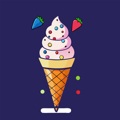 Ice-cream. Colored ice cream cones. Colorful ice cream candy in a row. Colorful Ice Cream Scoops Stacked.