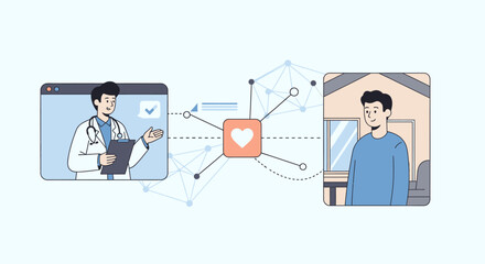 A doctor provides virtual medical consultation to a patient at home through an online platform, illustrating modern telemedicine and digital healthcare